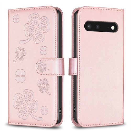 SATURCASE Coque pour Google Pixel 7, Belle Trèfle PU Cuir Magnétique Flip Portefeuille Support Porte-carte Protecteur Housse Étui pour Google Pixel 7 (XY-Pink)