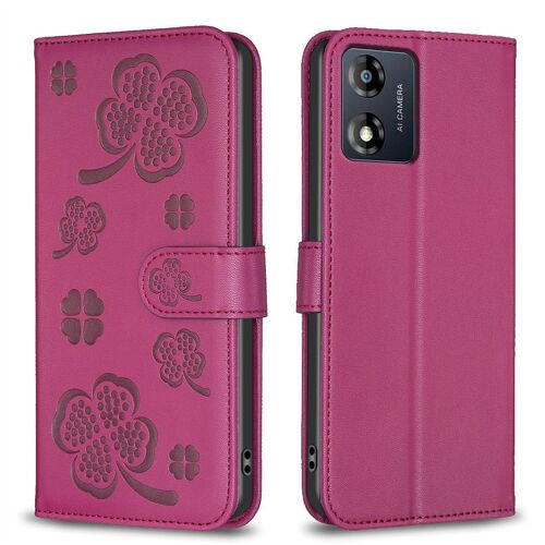 Saturcase Coque Pour Motorola Moto E13, Belle Trèfle Pu Cuir Magnétique Flip Portefeuille Support Porte-Carte Protecteur Housse Étui Pour Motorola Moto E13 (Xy-Rouge)