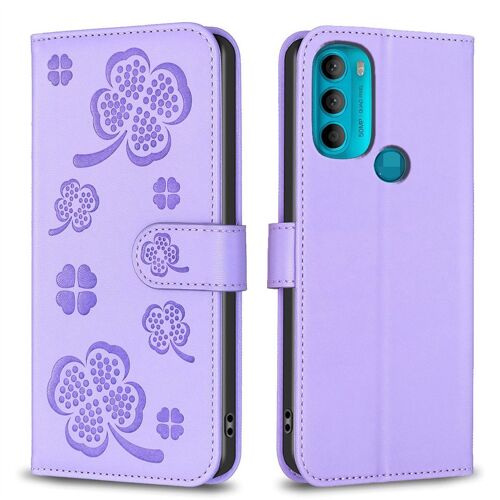 Saturcase Coque Pour Motorola Moto G71 5g, Belle Trèfle Pu Cuir Magnétique Flip Portefeuille Support Porte-Carte Protecteur Housse Étui Pour Motorola Moto G71 5g (Xy-Violet)