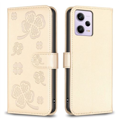 Saturcase Coque Pour Xiaomi Redmi Note 12 Pro 5g, Belle Trèfle Pu Cuir Magnétique Flip Portefeuille Support Porte-Carte Protecteur Housse Étui Pour Xiaomi Redmi Note 12 Pro 5g (Xy-Or)