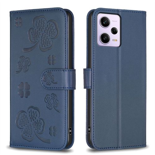 Saturcase Coque Pour Xiaomi Redmi Note 12 Pro 5g, Belle Trèfle Pu Cuir Magnétique Flip Portefeuille Support Porte-Carte Protecteur Housse Étui Pour Xiaomi Redmi Note 12 Pro 5g (Xy-Bleu)