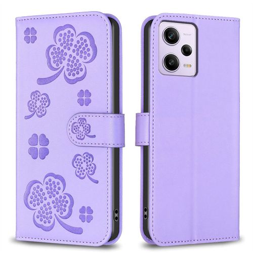 Saturcase Coque Pour Xiaomi Redmi Note 12 Pro 5g, Belle Trèfle Pu Cuir Magnétique Flip Portefeuille Support Porte-Carte Protecteur Housse Étui Pour Xiaomi Redmi Note 12 Pro 5g (Xy-Violet)
