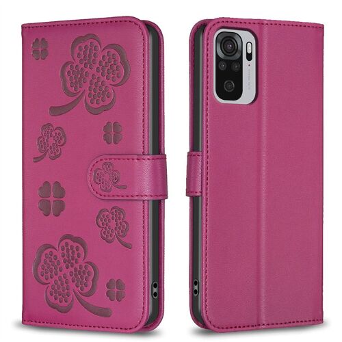 Saturcase Coque Pour Xiaomi Redmi Note 10 4g, Belle Trèfle Pu Cuir Magnétique Flip Portefeuille Support Porte-Carte Protecteur Housse Étui Pour Xiaomi Redmi Note 10 4g / Note 10s (Xy-Rouge)
