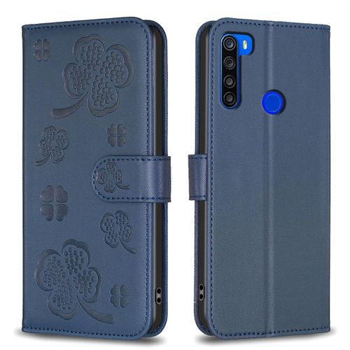 Saturcase Coque Pour Xiaomi Redmi Note 8t, Belle Trèfle Pu Cuir Magnétique Flip Portefeuille Support Porte-Carte Protecteur Housse Étui Pour Xiaomi Redmi Note 8t (Xy-Bleu)