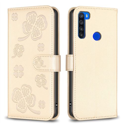 Saturcase Coque Pour Xiaomi Redmi Note 8t, Belle Trèfle Pu Cuir Magnétique Flip Portefeuille Support Porte-Carte Protecteur Housse Étui Pour Xiaomi Redmi Note 8t (Xy-Or)