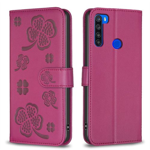 Saturcase Coque Pour Xiaomi Redmi Note 8t, Belle Trèfle Pu Cuir Magnétique Flip Portefeuille Support Porte-Carte Protecteur Housse Étui Pour Xiaomi Redmi Note 8t (Xy-Rouge)