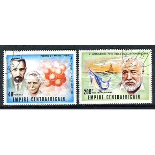 Lot De 2 Timbres Oblitérés - Série Lauréats Du Prix Nobel - Centrafrique - 1977