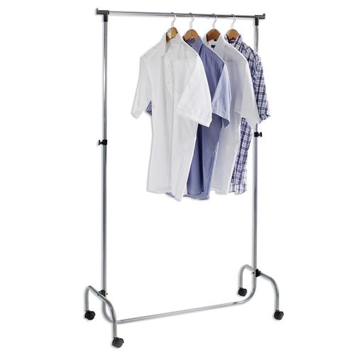 Portant À Vêtements Tiger Penderie Simple Sur Roulettes Vestiaire Mobile 1 Barre De Hauteur Réglable, En Métal Chromé Et Aluminium