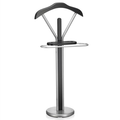 Valet de chambre FABIO chevalet de nuit portant pour vêtements, structure en métal laqué et finition en MDF décor noir mat