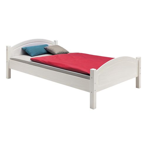 Lit Simple Flims 100 X 200 Cm Lit Pour Enfant En Pin Massif Lasuré Blanc, Avec Tête Et Pied De Lit Arrondi