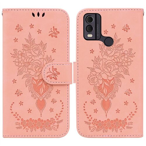 Saturcase Coque Pour Nokia C22, Une Rose Pu Cuir Magnétique Flip Portefeuille Support Porte-Carte Dragonne Protecteur Housse Étui Pour Nokia C22 (Pink)