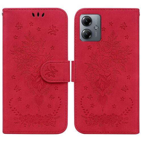 Saturcase Coque Pour Motorola Moto G14, Une Rose Pu Cuir Magnétique Flip Portefeuille Support Porte-Carte Dragonne Protecteur Housse Étui Pour Motorola Moto G14 (Rouge)
