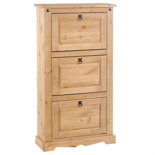 Meuble À Chaussures Tequila Style Mexicain Armoire À Chaussures Avec 3 Abattants, En Pin Massif Finition Teintée Et Cirée