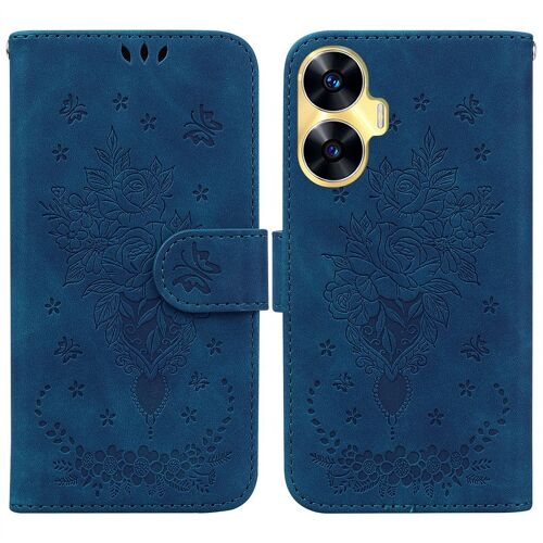 Saturcase Coque Pour Realme C55, Une Rose Pu Cuir Magnétique Flip Portefeuille Support Porte-Carte Dragonne Protecteur Housse Étui Pour Realme C55 (Bleu)