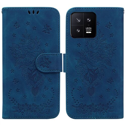 Saturcase Coque Pour Xiaomi 13, Une Rose Pu Cuir Magnétique Flip Portefeuille Support Porte-Carte Dragonne Protecteur Housse Étui Pour Xiaomi 13 (Bleu)