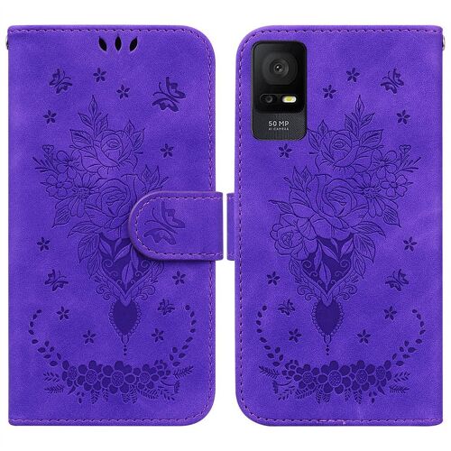 Saturcase Coque Pour Tcl 408, Une Rose Pu Cuir Magnétique Flip Portefeuille Support Porte-Carte Dragonne Protecteur Housse Étui Pour Tcl 408 (Violet)
