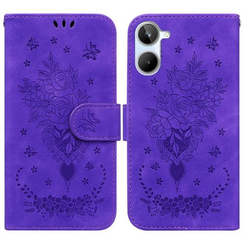 Saturcase Coque Pour Realme 10 4g, Une Rose Pu Cuir Magnétique Flip Portefeuille Support Porte-Carte Dragonne Protecteur Housse Étui Pour Realme 10 4g (Violet)