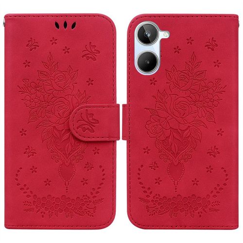 Saturcase Coque Pour Realme 10 4g, Une Rose Pu Cuir Magnétique Flip Portefeuille Support Porte-Carte Dragonne Protecteur Housse Étui Pour Realme 10 4g (Rouge)
