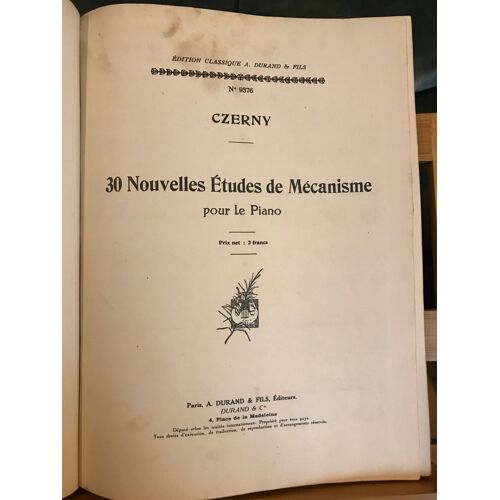 Czerny Recueil Pour Piano Exercices Études Méthode Éditions Durand Et Peters