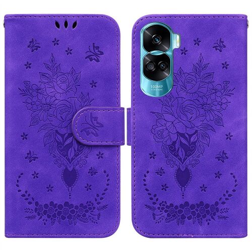 Saturcase Coque Pour Honor 90 Lite, Une Rose Pu Cuir Magnétique Flip Portefeuille Support Porte-Carte Dragonne Protecteur Housse Étui Pour Honor 90 Lite (Violet)