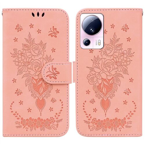 Saturcase Coque Pour Xiaomi 13 Lite, Une Rose Pu Cuir Magnétique Flip Portefeuille Support Porte-Carte Dragonne Protecteur Housse Étui Pour Xiaomi 13 Lite (Pink)