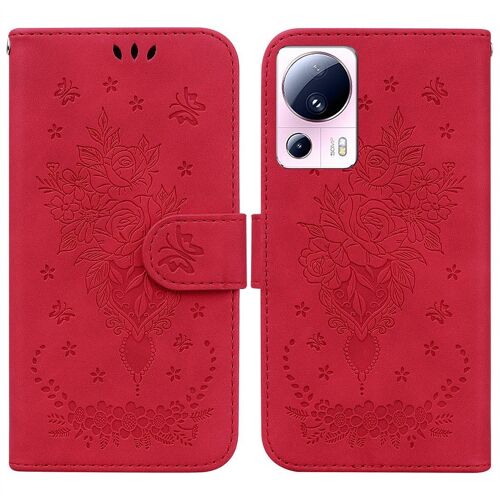 Saturcase Coque Pour Xiaomi 13 Lite, Une Rose Pu Cuir Magnétique Flip Portefeuille Support Porte-Carte Dragonne Protecteur Housse Étui Pour Xiaomi 13 Lite (Rouge)