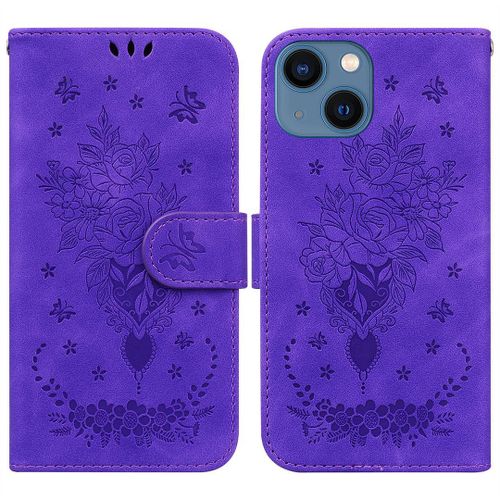 Saturcase Coque Pour Apple Iphone 15, Une Rose Pu Cuir Magnétique Flip Portefeuille Support Porte-Carte Dragonne Protecteur Housse Étui Pour Apple Iphone 15 (Violet)