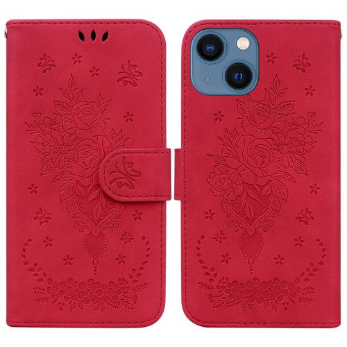 Saturcase Coque Pour Apple Iphone 15 Plus, Une Rose Pu Cuir Magnétique Flip Portefeuille Support Porte-Carte Dragonne Protecteur Housse Étui Pour Apple Iphone 15 Plus (Rouge)