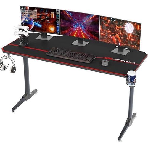Bureau Gamer Sogeshome 140x65x75 Cm Avec Tapis De Souris Complet & Gaming Rack/Chargeur À Usb - Noir
