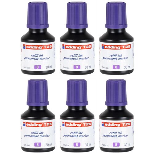 Edding Lot De 6 Recharges D'encre 30ml T25 Goutte À Goutte Pour Marqueur Permanent Violet
