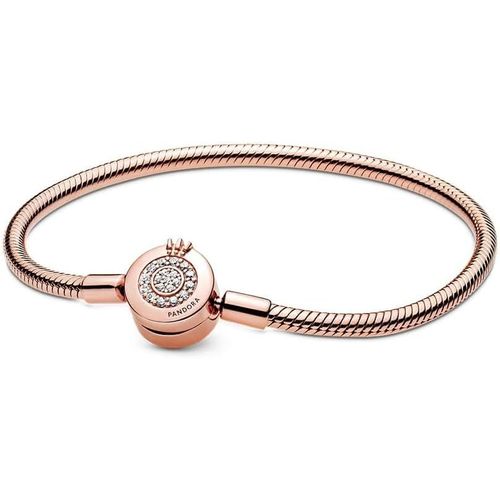 Signature Bracelet Maille Serpent O Couronné Scintillant En Métal Plaqué Or Rose 14 Carats Avec Zircones Cubiques Transparentes
