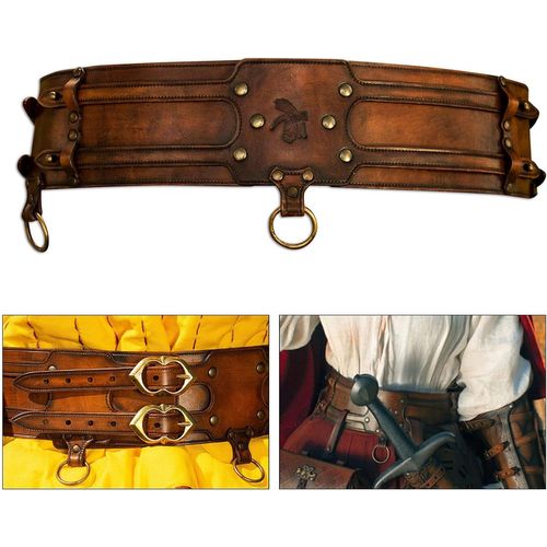 Ceinture Médiévale Large Pour Homme En Cuir Synthétique Vintage Avec Boucle - Accessoires De Déguisement Pour Homme Marron[Cei9261315]