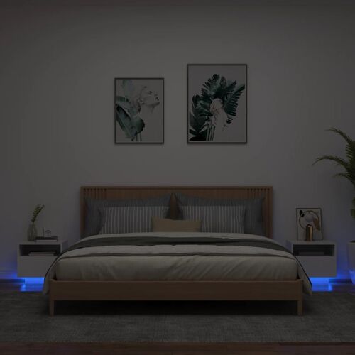 vidaXL Armoires de chevet avec lumières LED 2 pcs blanc 40x39x37 cm