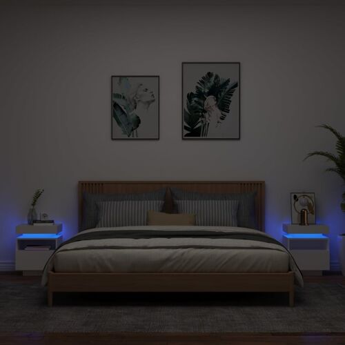 vidaXL Armoires de chevet avec lumières LED 2 pcs blanc 40x39x48,5 cm