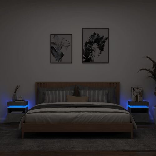 vidaXL Armoires de chevet avec lumières LED 2 pcs gris béton