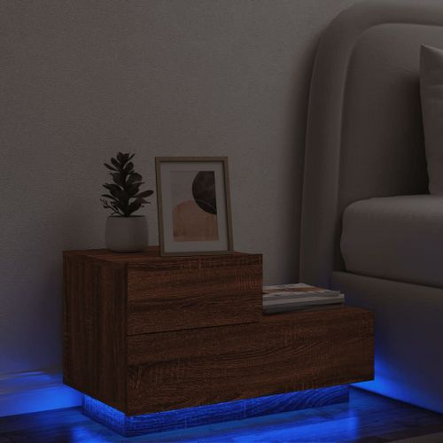 Vidaxl Table De Chevet Avec Lumières Led Chêne Marron 70x36x40,5 Cm