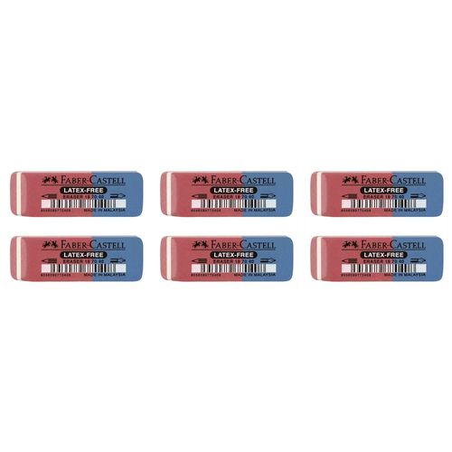 Faber-Castell Lot De 6 Gommes En Caoutchouc-Combiné Rouge/Bleu