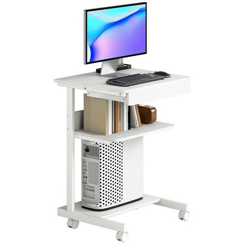 Bureau D'Ordinateur Sur Roues - Homcom - 56 X 51 Cm - Avec Tiroir, Compartiment Et Support Cpu - Pour Petits Espaces - Blanc