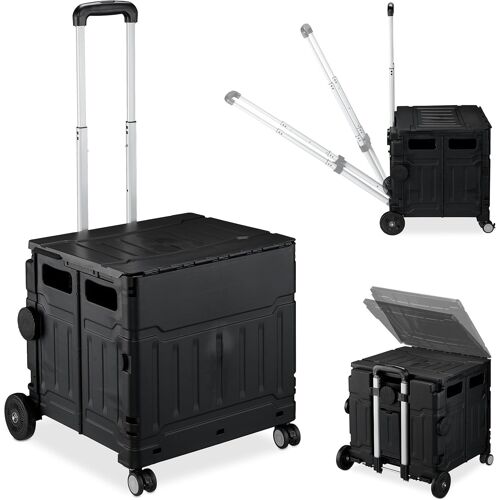 Jexnovashop-Chariot De Courses Pliable, Caisse À Roulettes, Avec Couvercle, Poignée Inclinable, 50 Kg, Noir