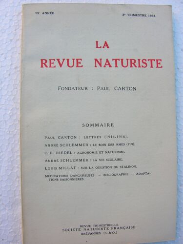 La Revue Naturiste 3ème Trimestre 1954