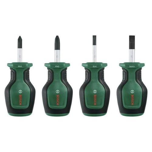 Bosch Set de 4 tournevis courts (compacts pour vissage dans espaces restreints embout magnétique)