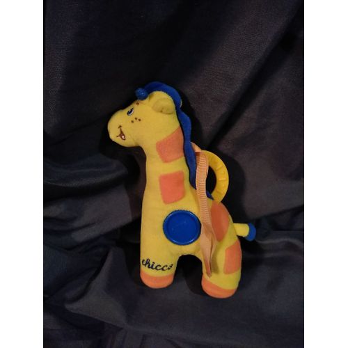 Doudou Peluche Girafe Jaune Orange Pastille Bleu Chicco Vintage