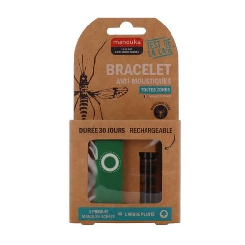 Manouka Bracelet Anti-Moustiques Et Mouches 30 Jours Vert Made In France 