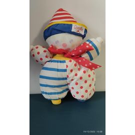 Peluche Doudou Clown Corolle Bleu Rouge Vert Jaune Pois/Rayures