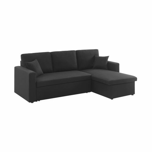 Canapé D'angle Convertible En Tissu Noir Ida 3 Places Fauteuil D'angle Réversible Coffre