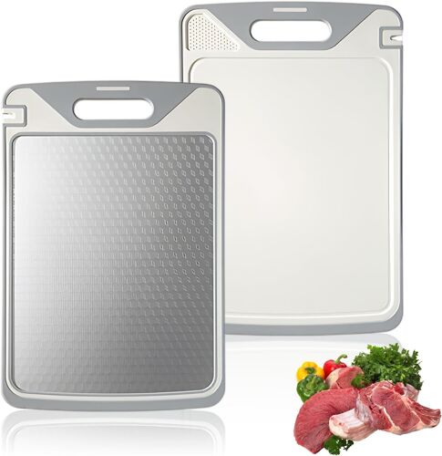 Grande Planche À Découper 28,5 X 26 Cm, Planche À Découper Pour Cuisine En Pp Et Acier Inoxydable, Planche De Cuisine Avec Rainures Pour Jus, Pour Distinguer Ingrédients Crus Des Ingrédients Cuits