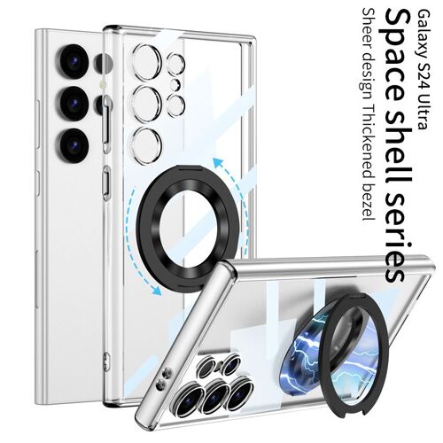 Coque pour Samsung S24 Ultra,charge par aspiration magnétique,support de table tournante coque de protection pour téléphone,Transparent