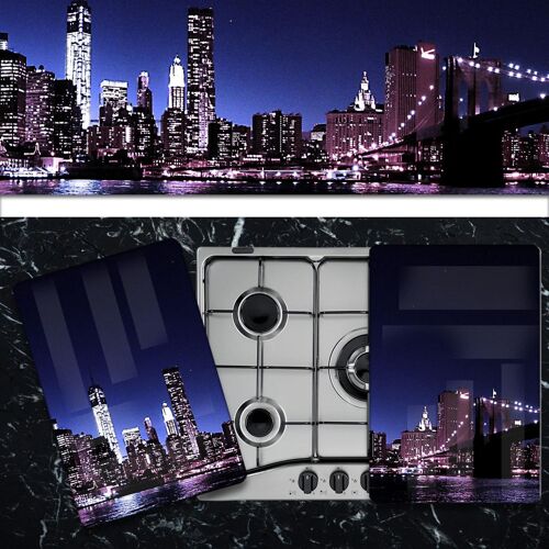 Lot De 2 Plaques De Cuisson À Induction Pour Plaques À Découper | Pont De Brooklyn | 52 X 75 Cm | Pour 5 Feux | De Cuisine | En Verre Trempé | 2 Pièces