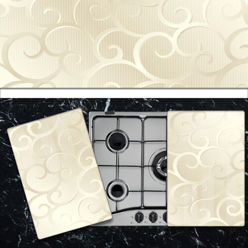 Lot De 2 Plaques De Cuisson À Induction Pour Plaque À Découper | Abstraction Or | 52 X 60 Cm | Pour 4 Feux | De Cuisine | En Verre Trempé | 2 Pièces