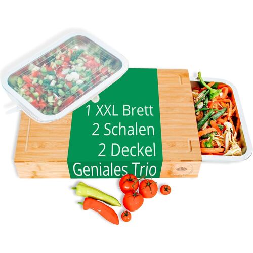 Planche À Découper En Bois De Qualité Supérieure - Avec Bacs De Récupération Et Couvercles - Accessoire De Cuisine Pratique Et Gadgets De Cuisine Indispensables - Planche À Découper En Bois